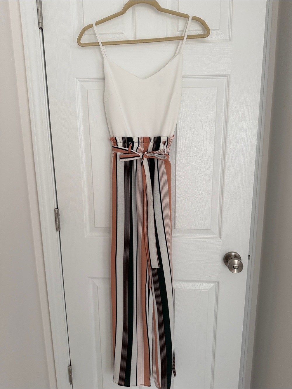Justify White Bodice Striped Wide-Leg Jumpsuit with Blush and Black